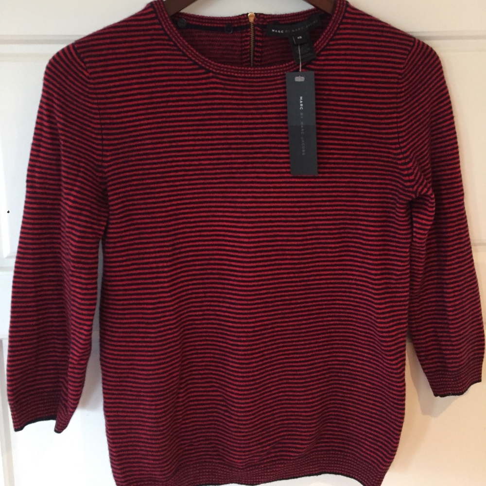 NWT XS Marc Jacobs Cashmere sweater navy red